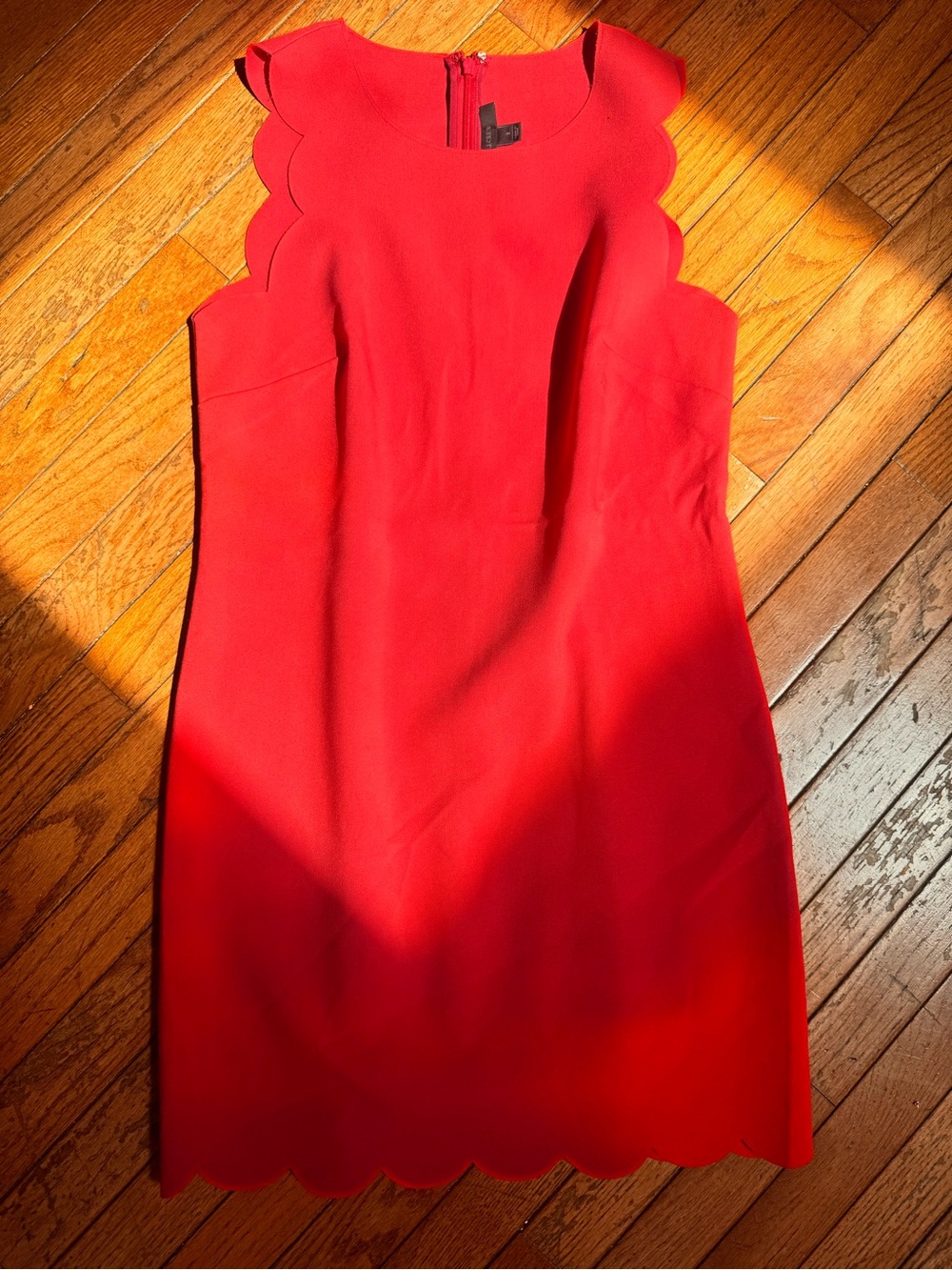 J. Crew Red Scallop-Edge Sleeveless Sheath Dress